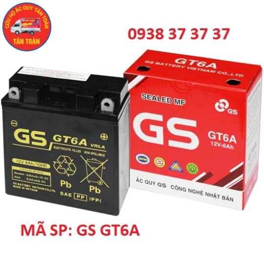 ẮC QUY XE GẮN MÁY GS GT6A DÙNG CHO XE SUPER DREAM, FUTURE 110, WAVE